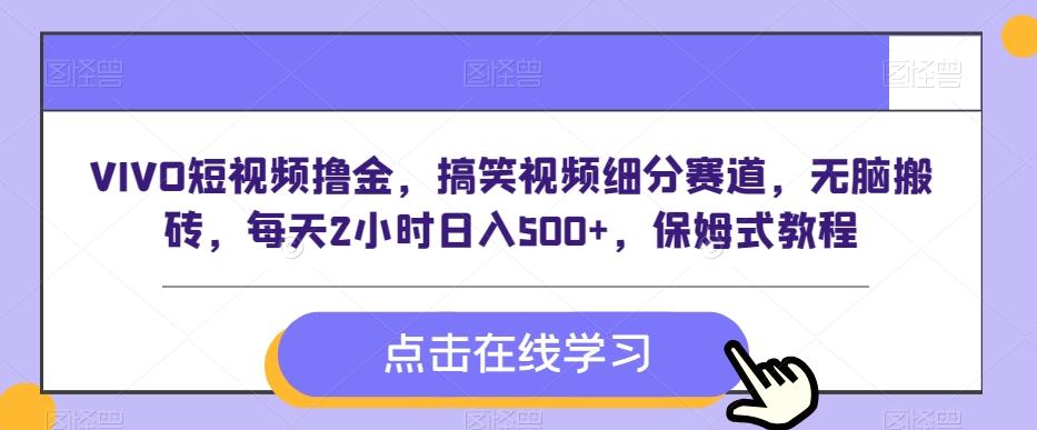 VIVO短视频撸金，搞笑视频细分赛道，无脑搬砖，每天2小时日入500+，保姆式教程-禾谷轻创网