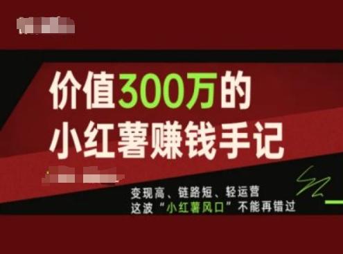 价值300万的小红书赚钱手记，变现高、链路短、轻运营，这波“小红薯风口”不能再错过-禾谷轻创网