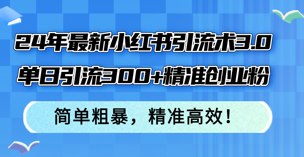 24年最新小红书引流术3.0，单日引流300+精准创业粉，简单粗暴，精准高效！-禾谷轻创网