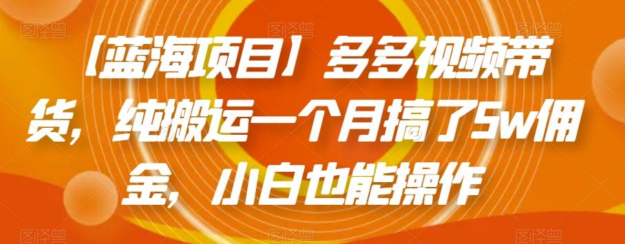 【蓝海项目】多多视频带货，纯搬运一个月搞了5w佣金，小白也能操作【揭秘】-禾谷轻创网