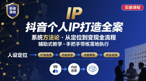 抖音个人IP系统落地实操大课，实操课程，辅助落地-禾谷轻创网