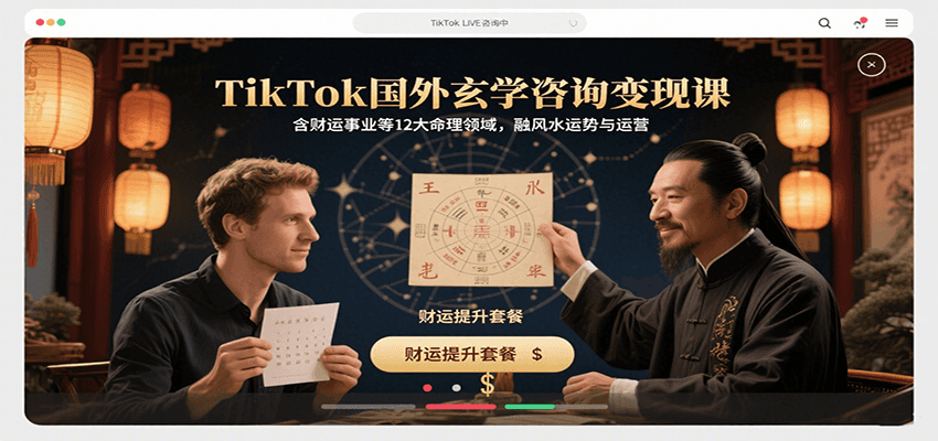 TikTok国外玄学咨询变现课,含财运事业等12大命理领域,融风水运势与运营-禾谷轻创网