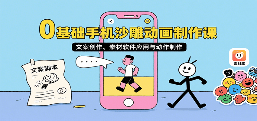 0基础手机沙雕动画制作课，文案创作、素材软件应用与动作制作-禾谷轻创网