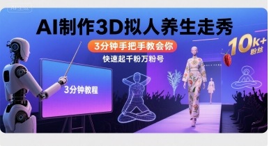 Ai制作3D拟人养生走秀，3分钟手把手教会你，快速起千粉万粉号-禾谷轻创网