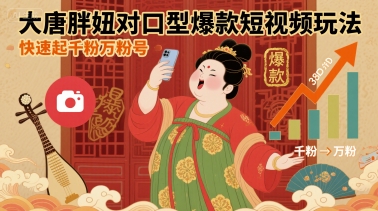 大唐胖妞对口型爆款短视频玩法，快速起千粉万粉号-禾谷轻创网