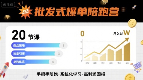 批发式爆单陪跑营，20节课带你实现批发式爆单，带你经松月入过W-禾谷轻创网