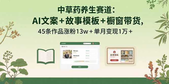中草药养生赛道：AI文案+故事模板+橱带货，45条作品涨粉13w+单月变现1万+-禾谷轻创网