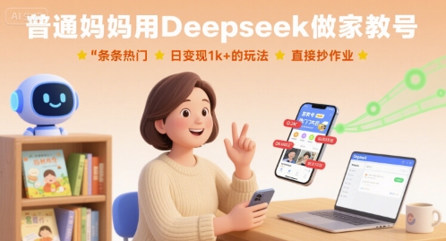 普通妈妈用Deepseek做家教号，条条热门，日变现1k+的玩法，直接抄作业-禾谷轻创网