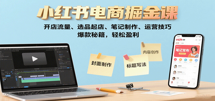 小红书电商掘金课：开店流量、选品起店、笔记制作、运营技巧，爆款秘籍，轻松盈利-禾谷轻创网