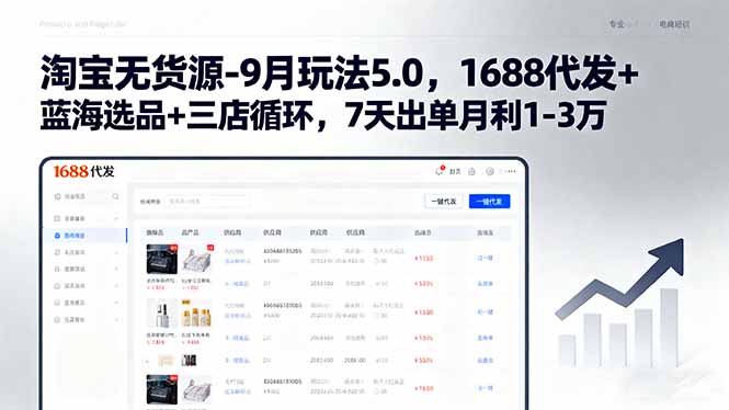 淘宝无货源-9月玩法5.0，1688代发+蓝海选品+三店循环，7天出单月利1-3万-禾谷轻创网