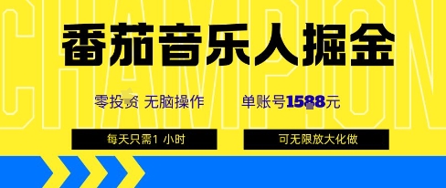番茄音乐人掘金，单账号最高可撸1k+，可无限矩阵去做，零投入-禾谷轻创网