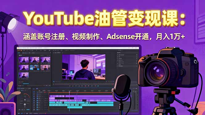 2025YouTube油管变现课：涵盖账号注册、视频制作、Adsense开通，月入1万+-禾谷轻创网