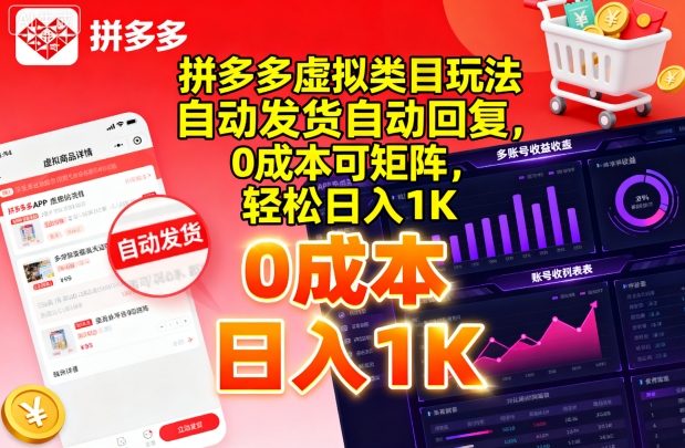 拼多多虚拟类目玩法，自动发货自动回复，0成本可矩阵，轻松日入1K【揭秘】-禾谷轻创网