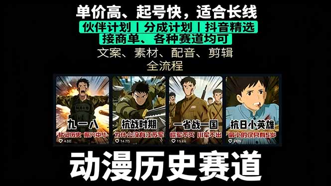 历史动漫赛道撸分成：起号、文案、素材、配音、剪辑，单视频收益破万-禾谷轻创网