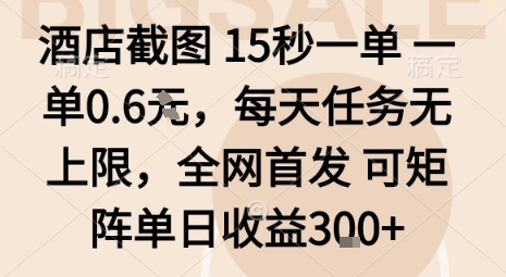酒店截图15秒一单，一单0.6米，每天任务无上限，全网首发可矩阵单日收益3张【揭秘】-禾谷轻创网