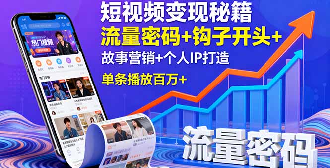 短视频变现秘籍，流量密码+钩子开头+故事营销+个人IP打造，单条播放百万+-禾谷轻创网