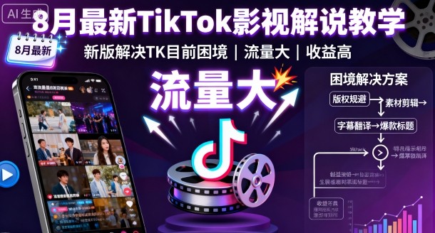8月最新TikTok影视解说教学，新版解决TK目前困境，流量大，收益高-禾谷轻创网