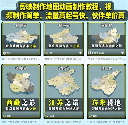 剪映制作地图动画制作教程，视频制作简单，流量高起号快，伙伴单价高-禾谷轻创网