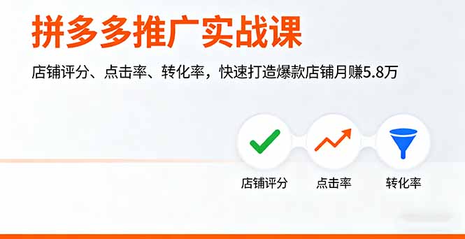 拼多多推广实战课，店铺评分、点击率、转化率，快速打造爆款店铺月赚5.8万-禾谷轻创网