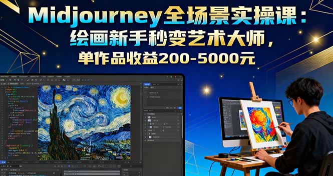Midjourney全场景实操课：绘画新手秒变艺术大师，单作品收益200-5000元-禾谷轻创网