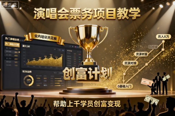 演唱会票务项目教学，业内培训天花板，帮助上千学员创富变现-禾谷轻创网