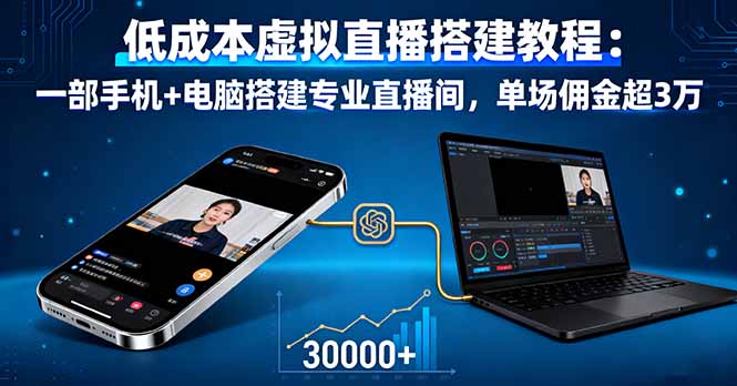 低成本虚拟直播搭建教程：一部手机+电脑搭建专业直播间，单场佣金超3万-禾谷轻创网