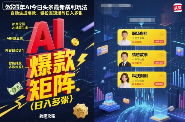 2025年AI今日头条最新暴利玩法，自动生成爆款，轻松实现矩阵日入多张-禾谷轻创网