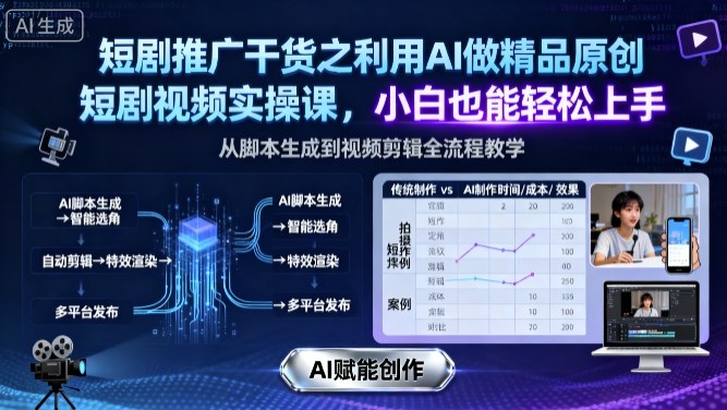 短剧推广干货之利用AI做精品原创短剧视频实操课，小白也能轻松上手-禾谷轻创网