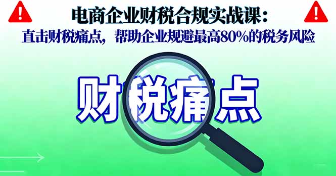 电商企业财税合规实战课，直击财税痛点，帮助企业规避最高80%的税务风险-禾谷轻创网