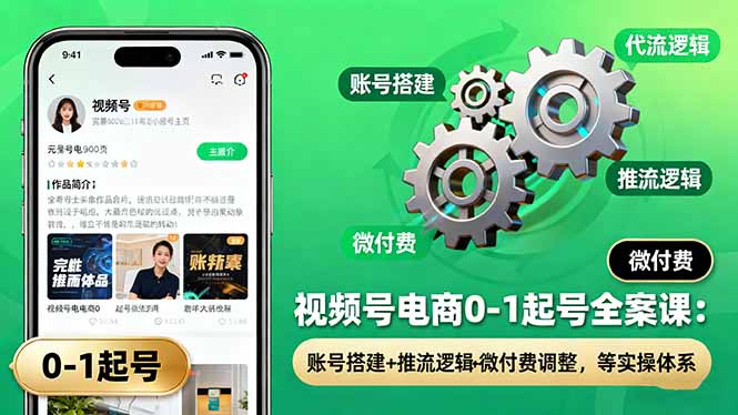 视频号电商0-1起号全案课：账号搭建+推流逻辑+微付费调整，等实操体系-禾谷轻创网