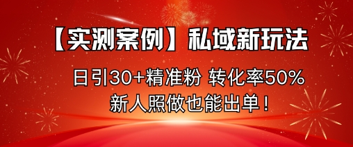 【实测案例】私域新玩法，日引30+精准粉，转化率50%，新人照做也能出单！-禾谷轻创网