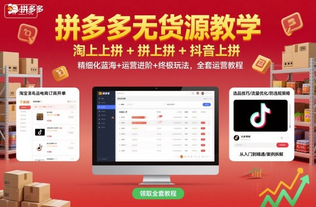 拼多多无货源教学，淘上拼+拼上拼+抖上拼，精细化蓝海+运营进阶+终极玩法，全套运营教程-禾谷轻创网