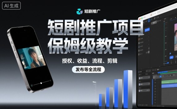 短剧推广项目保姆级教学，授权、收益、流程、剪辑，发布等全流程-禾谷轻创网