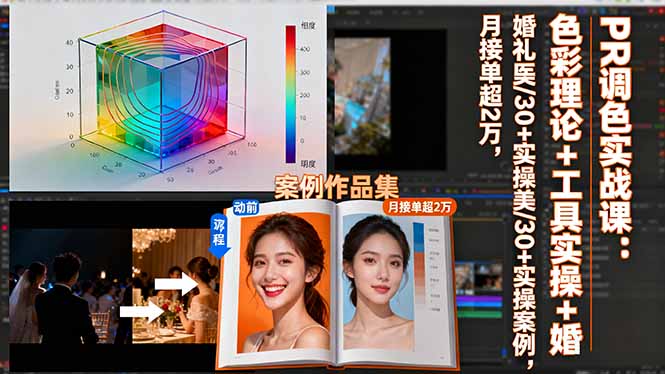 PR调色实战课：色彩理论+工具实操+婚礼医美/30+实操案例，月接单超2万-禾谷轻创网