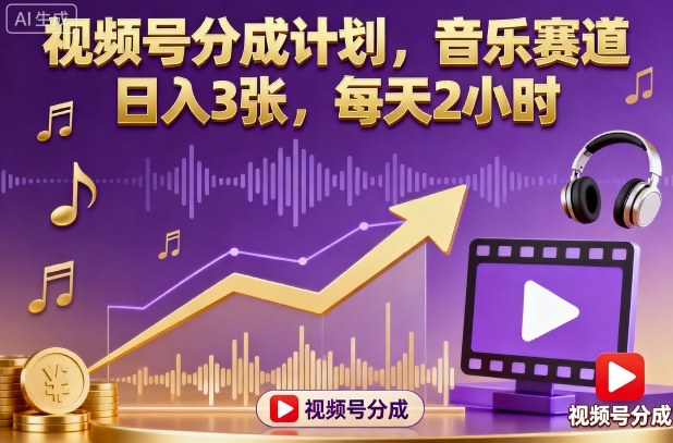 视频号分成计划，音乐赛道，日入3张，每天2小时-禾谷轻创网