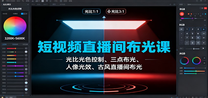 短视频直播间布光课：光比光色控制、三点布光、人像光效、古风直播间布光-禾谷轻创网