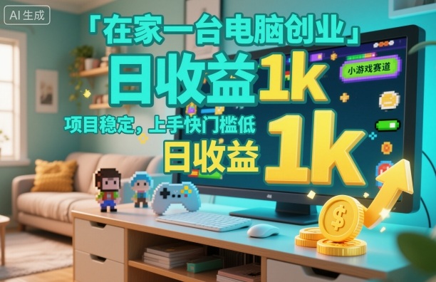 在家一台电脑创业，小游戏赛道，项目稳定，上手快门槛低，日收益1k+【揭秘】-禾谷轻创网