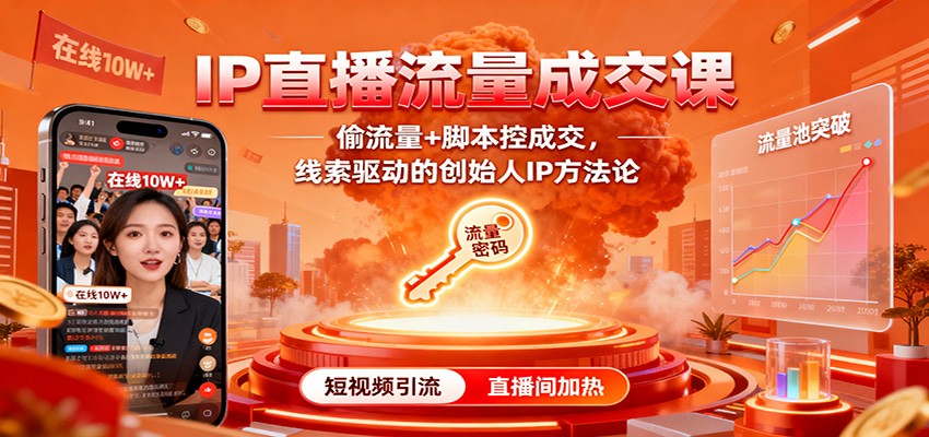 IP直播流量成交课：偷流量+脚本控成交，线索驱动的创始人IP方法论-禾谷轻创网