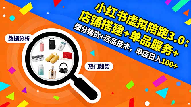 小红书虚拟陪跑3.0：店铺搭建+单品服务+细分铺货+选品技术，单店日入100+-禾谷轻创网