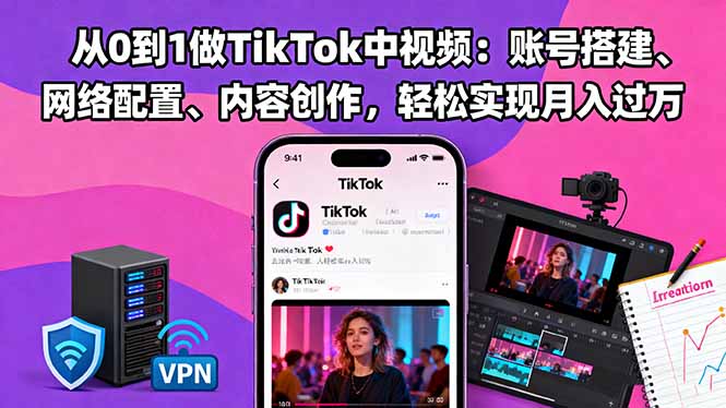从0到1做TikTok中视频：账号搭建、网络配置、内容创作，轻松实现月入过万-禾谷轻创网