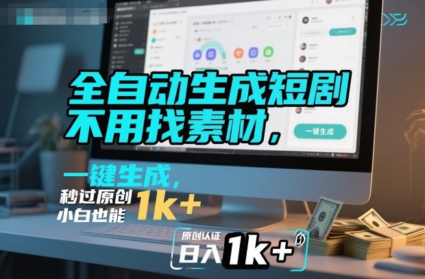 全自动生成短剧，不用找素材，不用剪辑，一键生成，秒过原创，小白也能轻松日入1k+【揭秘】-禾谷轻创网