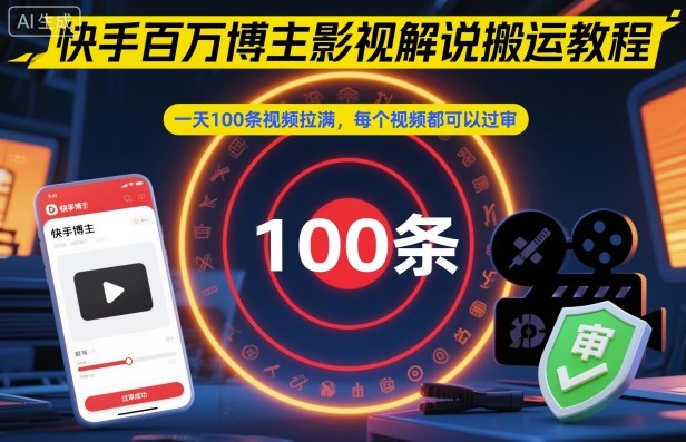 快手百万博主影视解说搬运教程，一天100条视频拉满，每个视频都可以过审-禾谷轻创网