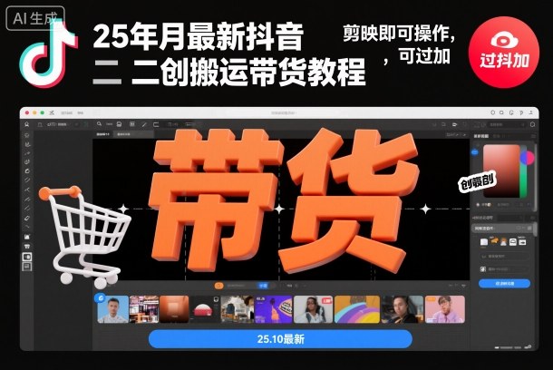 25年10月最新抖音二创搬运带货教程，剪映即可操作，可过抖加-禾谷轻创网