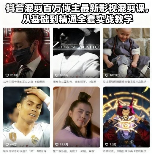 抖音混剪百万博主最新影视混剪课，从基础到精通全套实战教学(更新)-禾谷轻创网