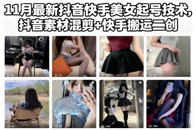 11月最新抖音快手美女起号技术，抖音素材混剪+快手搬运二创-禾谷轻创网