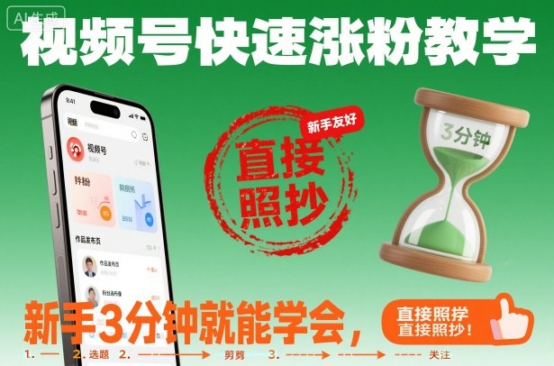 视频号快速涨粉教学，新手3分钟就能学会，直接照抄！-禾谷轻创网