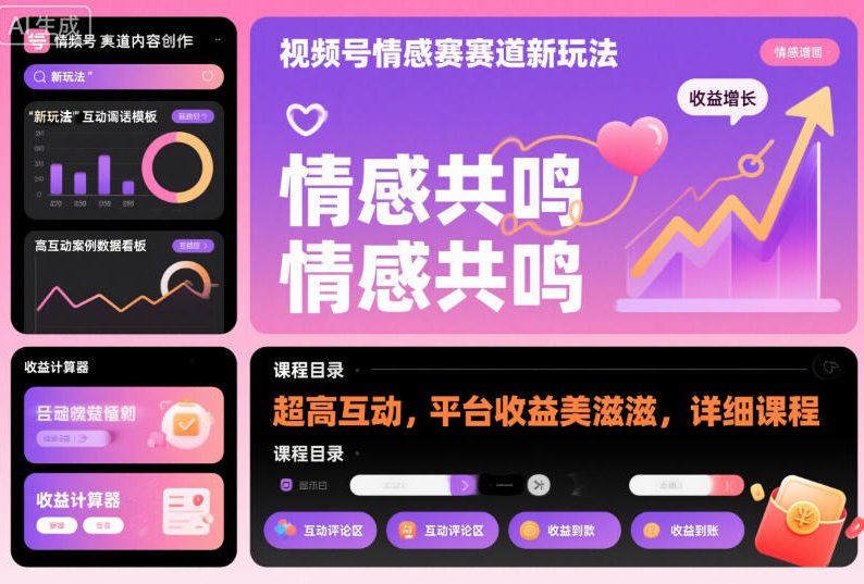 视频号情感赛道新玩法，超高互动，平台收益美滋滋，详细课程-禾谷轻创网