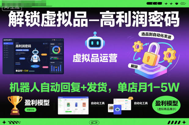 解锁虚拟品高利润密码：机器人自动回复+发货，单店月1-5W【揭秘】-禾谷轻创网