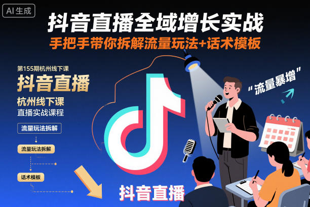 抖音直播全域增长实战第155期杭州线下课，手把手带你拆解流量玩法+话术模板-禾谷轻创网