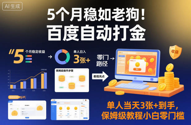 5个月稳如老狗！百度自动打金，单人当天3张+到手，保姆级教程小白零门槛【揭秘】-禾谷轻创网